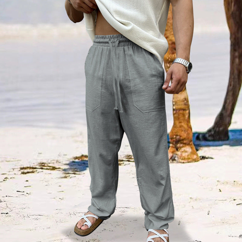 Men's casual linen pants with elastic waistband and practical side pockets Lune London