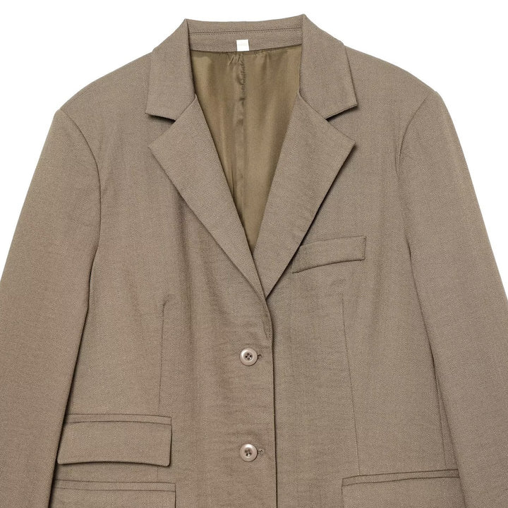 Women's Single-Breasted Business Blazer with Patch Pockets and Lapel Collar Amarae