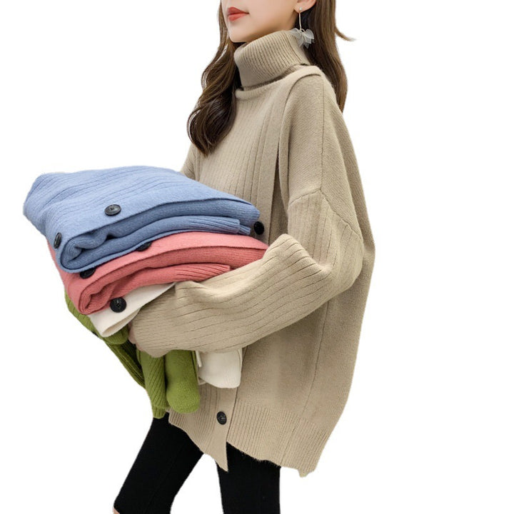 Femme Pull Élegant Col Montant avec Patte de Boutons Chic & Stil