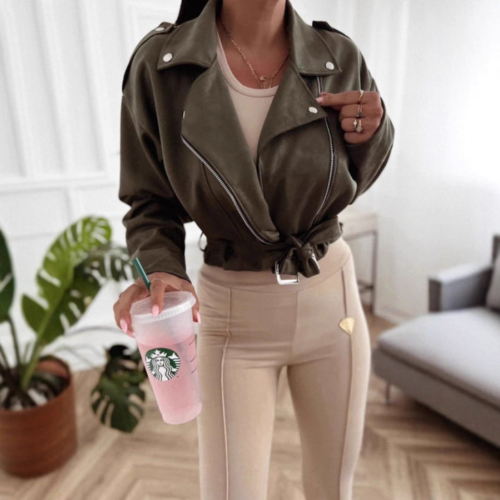 Ladies Casual Biker Style Transition Jacket with Waist Belt Lune London