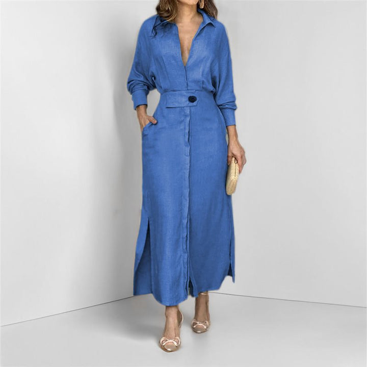 Shirt dress for women with a belt at the waist and side slits Lune London