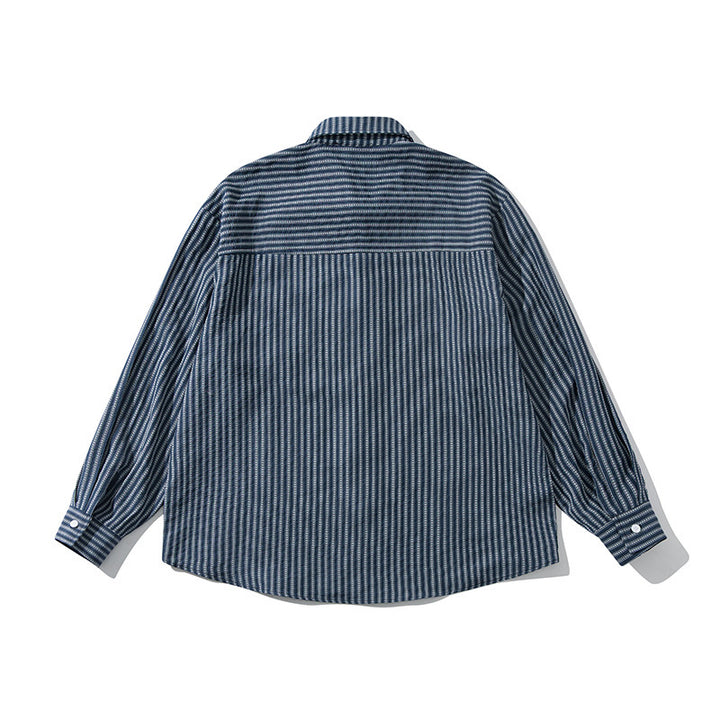 Men's Loose Striped Boxy Shirt made of Cotton Blend with Chest Pocket Amarae