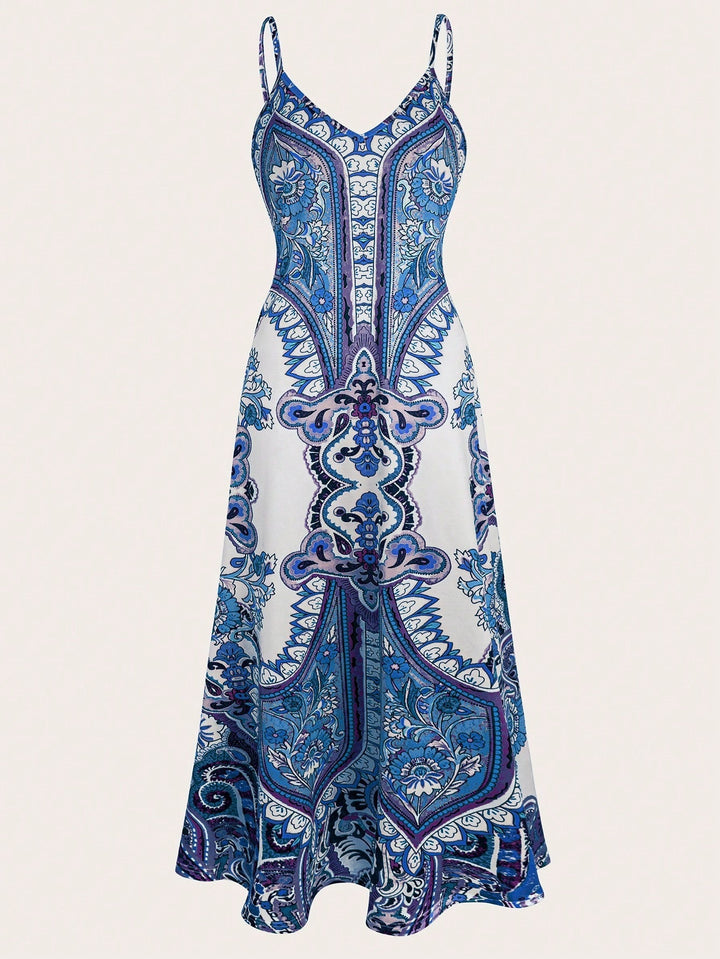 Ladies Elegant Long Max Dress with Delicate Pattern and Spaghetti Straps Lune London