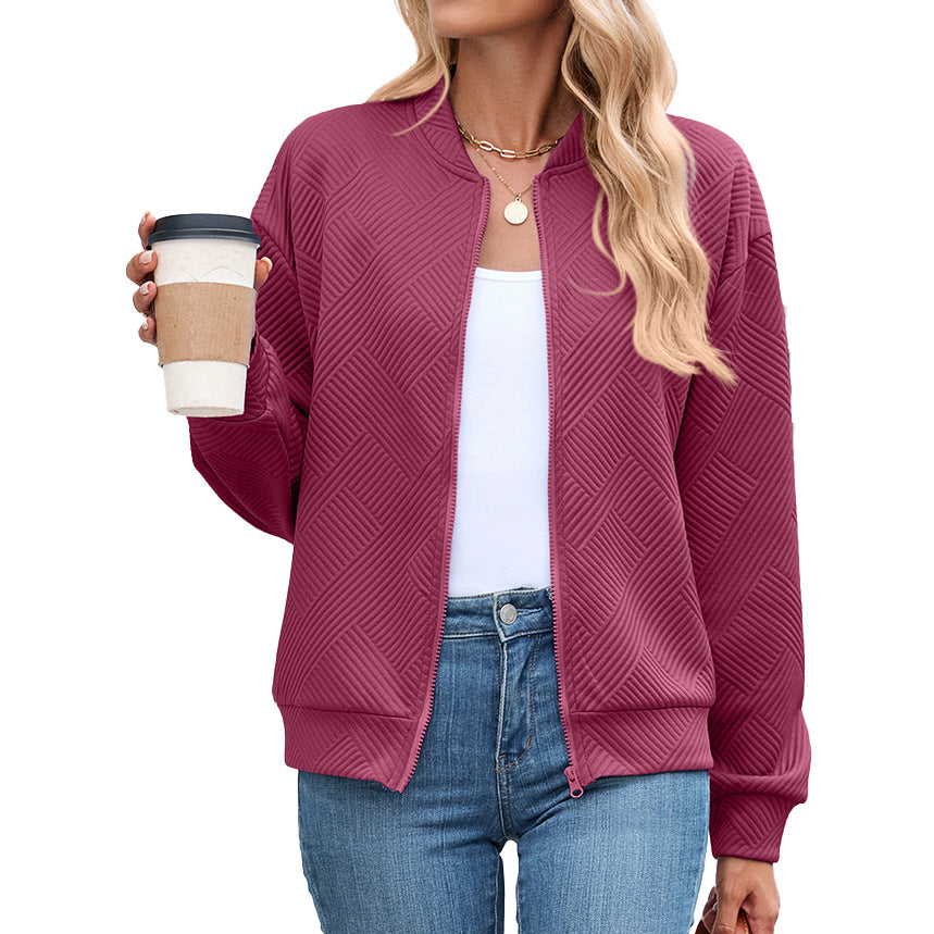 Ladies Chic and Stylish Textured Design Sporty Bomber Jacket