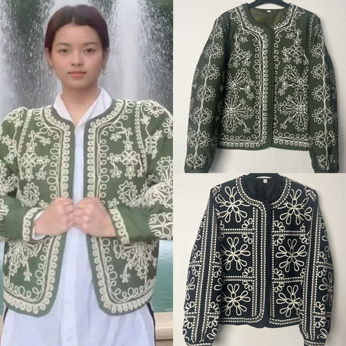 Veste design patchwork pour femmes avec motif floral et appliqués élégants Chic & Stil