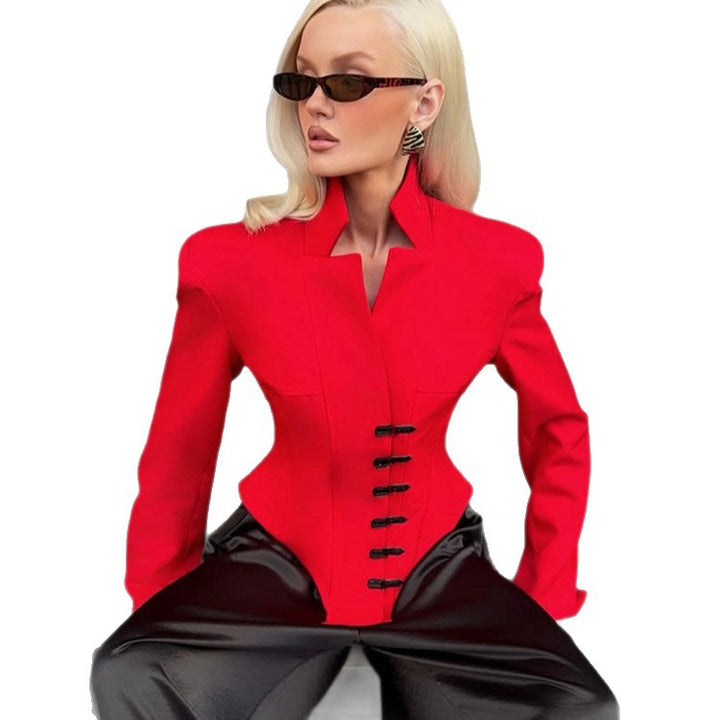 Ladies Tailored Stand Collar Blazer with Corset Tailoring Amarae