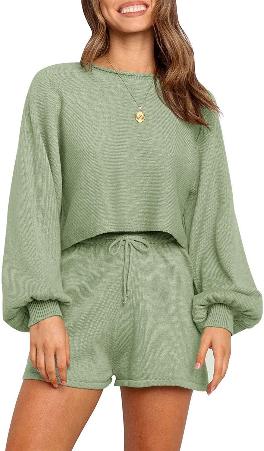 Amarae soft knit two-piece casual set for women with wide sleeves