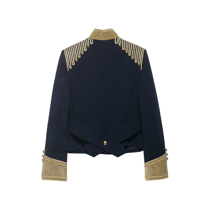Ladies Military Inspired Short Jacket with Golden Cord Decoration and Velvet Cuffs Amarae