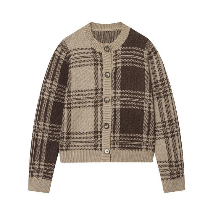 Ladies comfortable checked knit cardigan Lune London