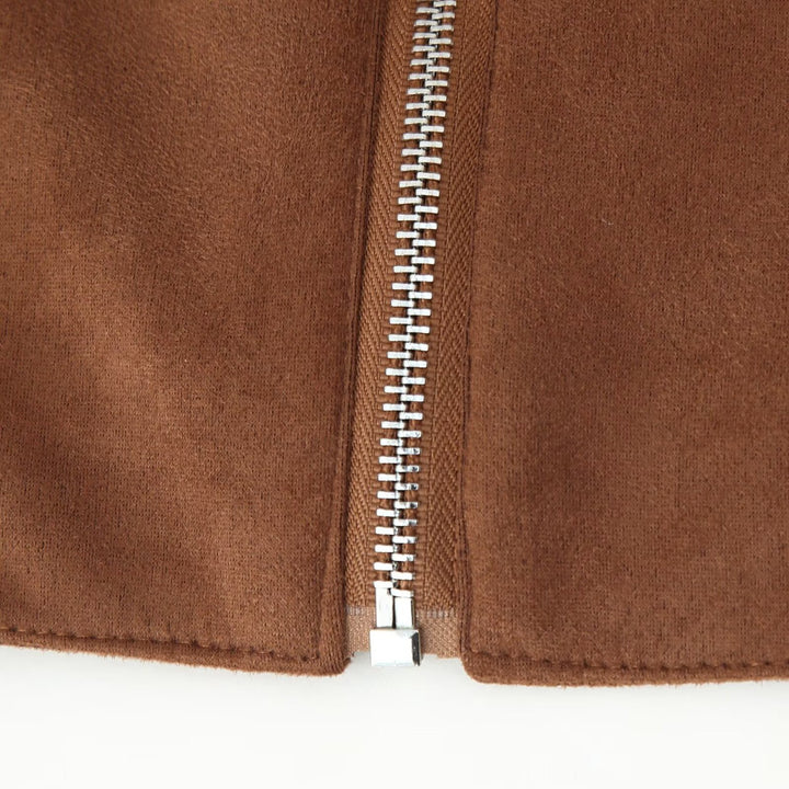 Women's Short Velour Look Jacket with Central Zip and Shirt Collar Amarae