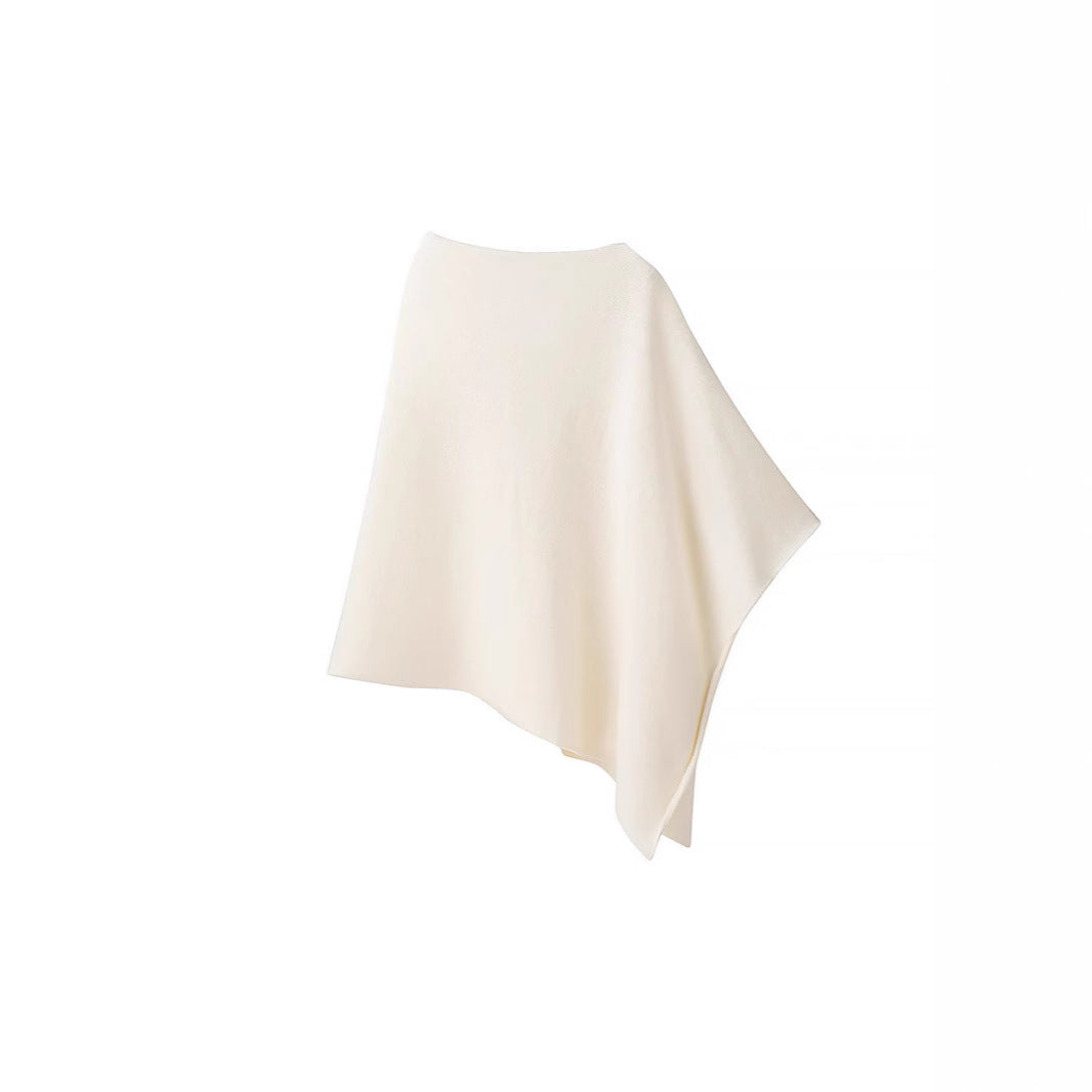 Ladies Asymmetric Fine Knit Poncho with Round Neck Amarae