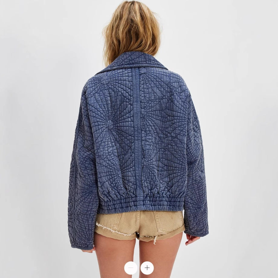 Ladies cozy quilted jacket with large collar Amarae