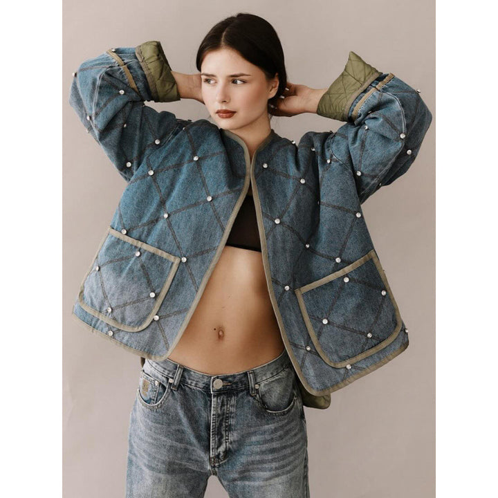 Women's denim jacket with diamond stitching Lune London