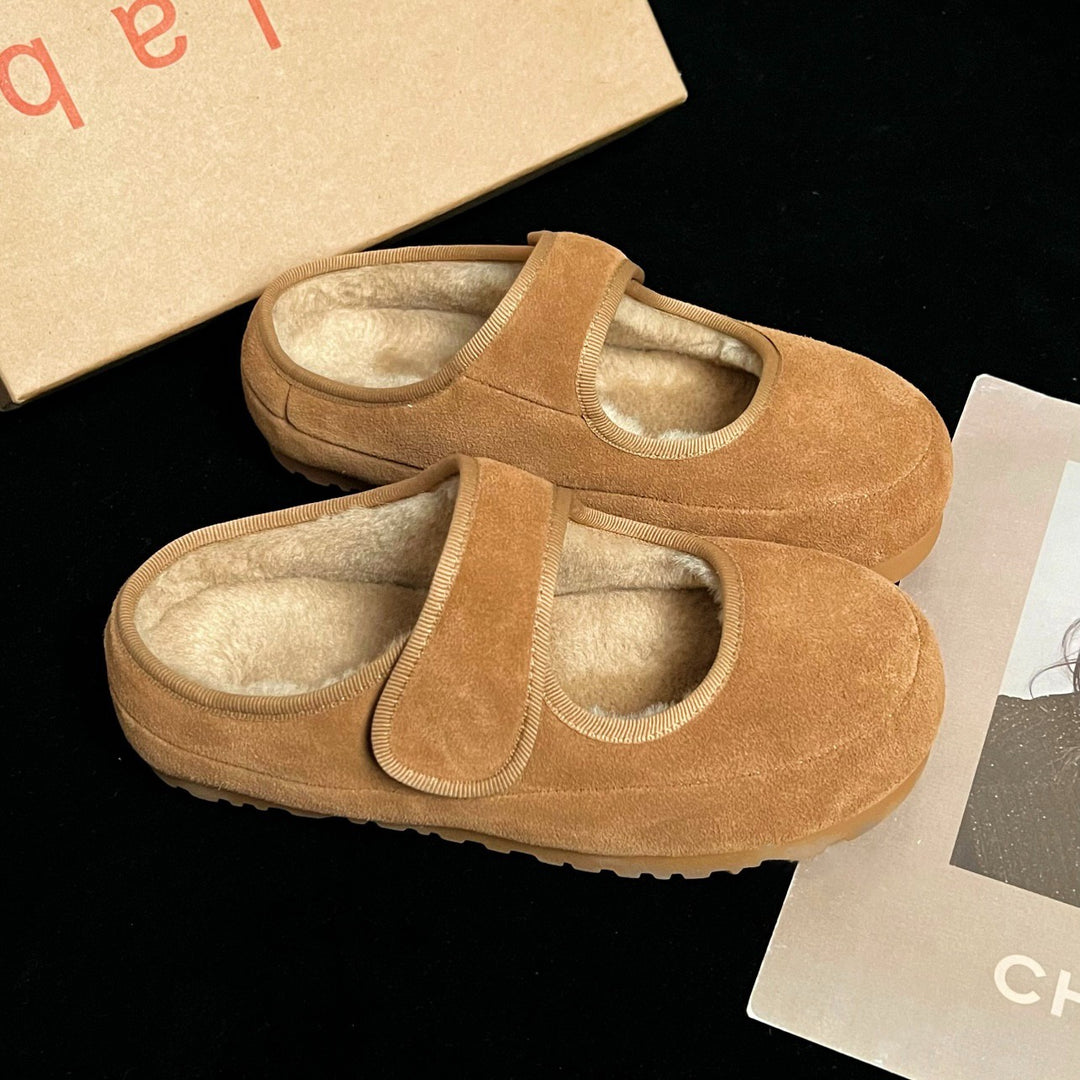 Women's Cozy Velour Mary Jane Slippers with Teddy Lining and Velcro Amarae