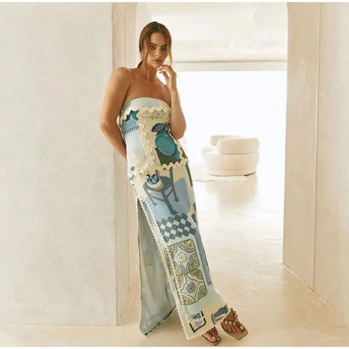 Maxi bandeau dress for women with a playful printed design and an elegant hem Amarae