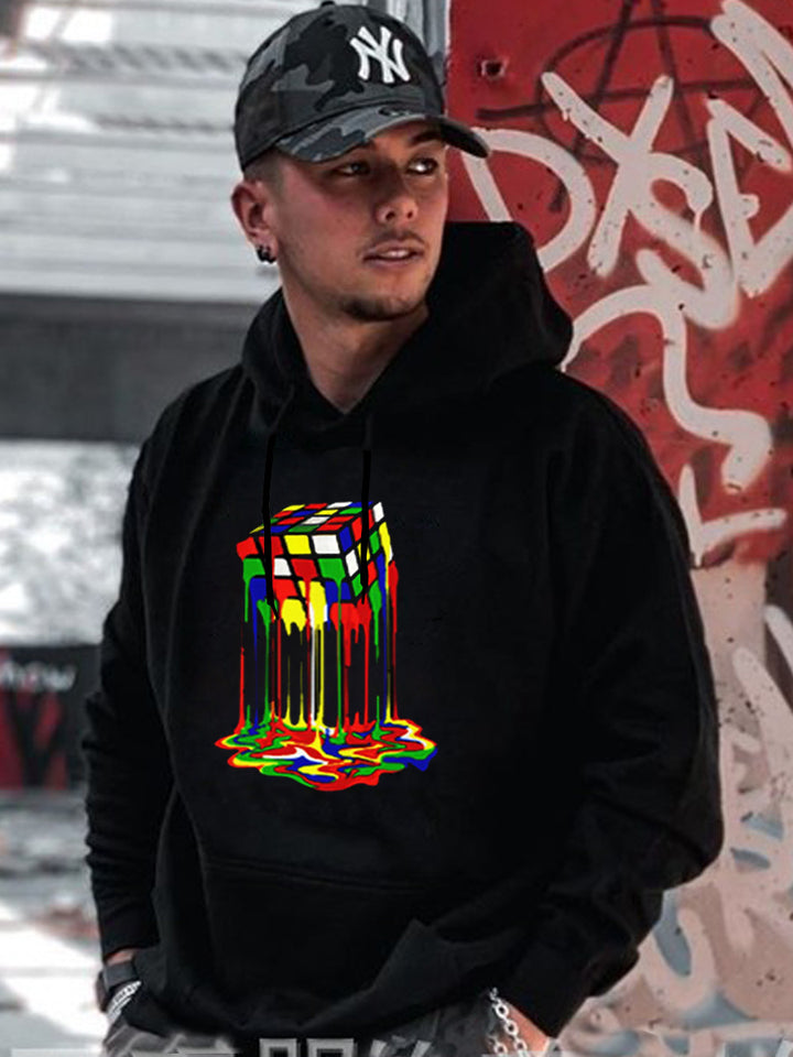 Men's hoodie with creative graphic print Rubik's Cube Amarae