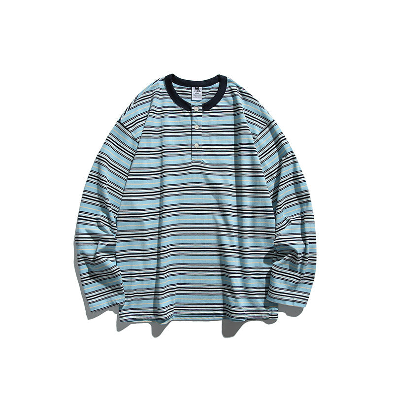 Unisex Oversize Long Sleeve with maritime stripe pattern and functional zippered chest pocket Amarae