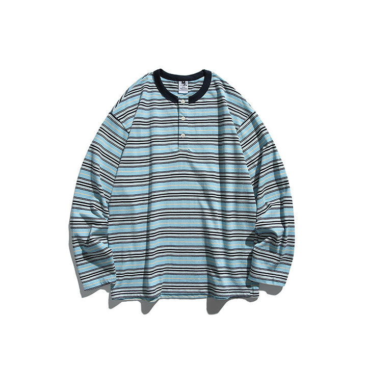 Unisex Oversize Long Sleeve with maritime stripe pattern and functional zippered chest pocket Amarae