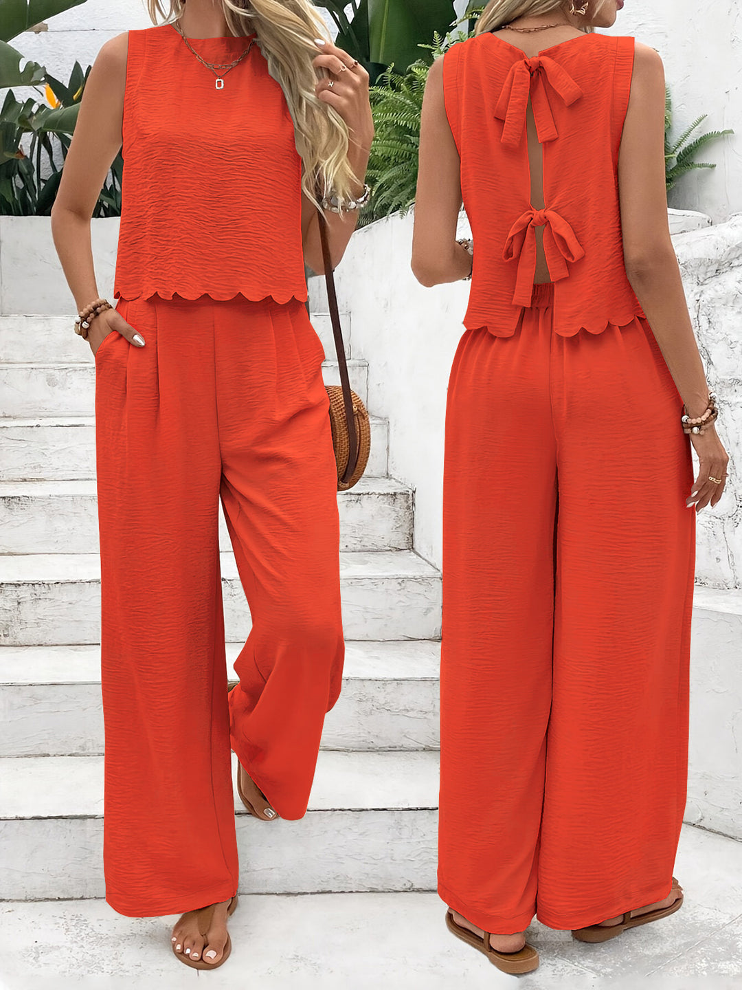 Ladies Casual Jumpsuit with Elegant Back Neckline and Wide Legs Lune London