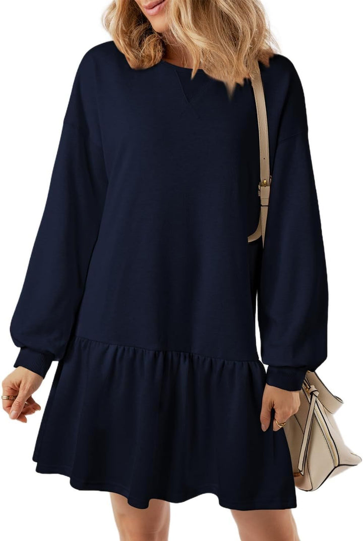 Casual sweatshirt dress for women with V-neck and ruffle hem Lune London
