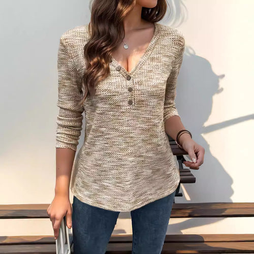 Long sleeve t-shirt for women with textured design and button details Amarae