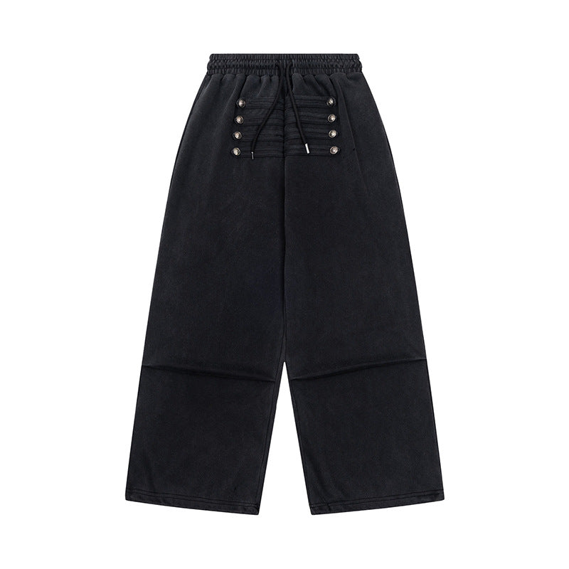 Women's Wide Culotte Pants with High Elastic Waistband, Drawstring, and Decorative Button Placket Amarae