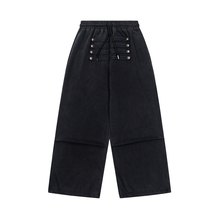 Women's Wide Culotte Pants with High Elastic Waistband, Drawstring, and Decorative Button Placket Amarae