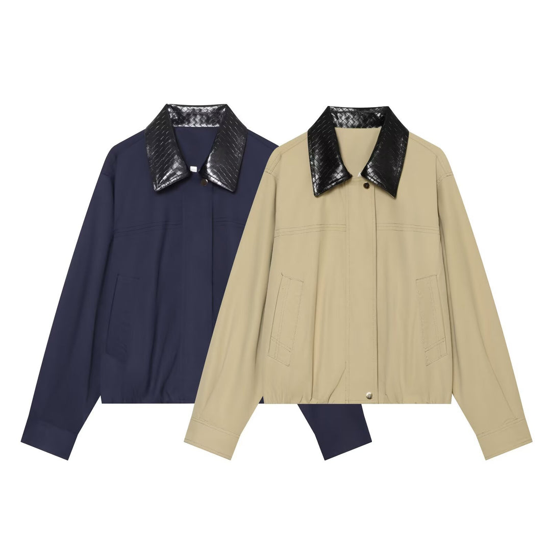 Women's short bomber-style jacket with contrasting embossed faux leather collar Amarae