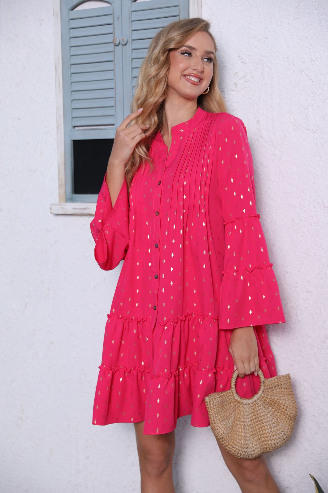 Casual shirt dress for women with ruffled details and button placket Lune London