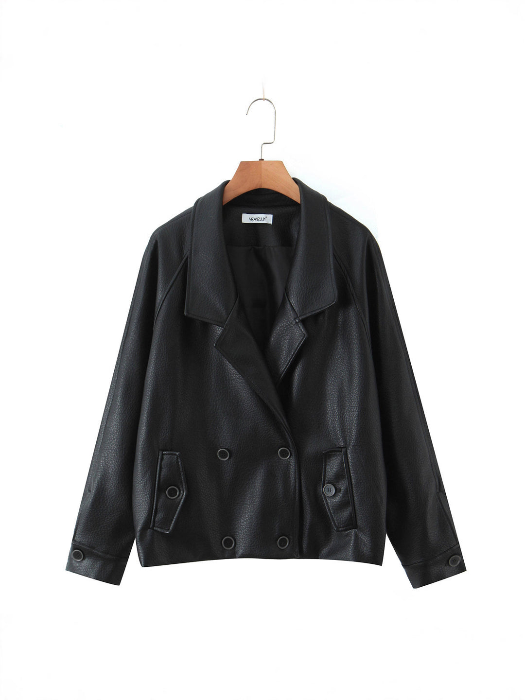 Faux leather jacket for women with double row of buttons and large lapels Lune London