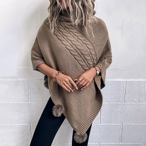 Ladies poncho with a modern braid design and a high collar Amarae