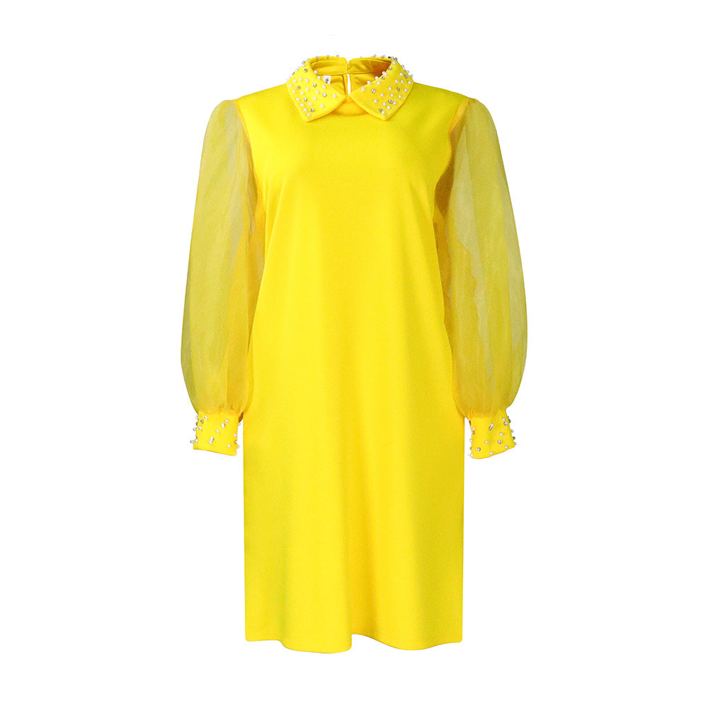 Dress for women with transparent sleeves and pearl embellishments Lune London