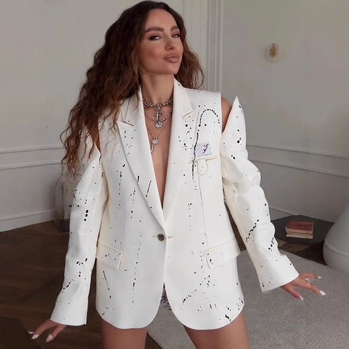 Women's Oversize Blazer with Cut-Out Sleeves and Paint Splatter Look Amarae