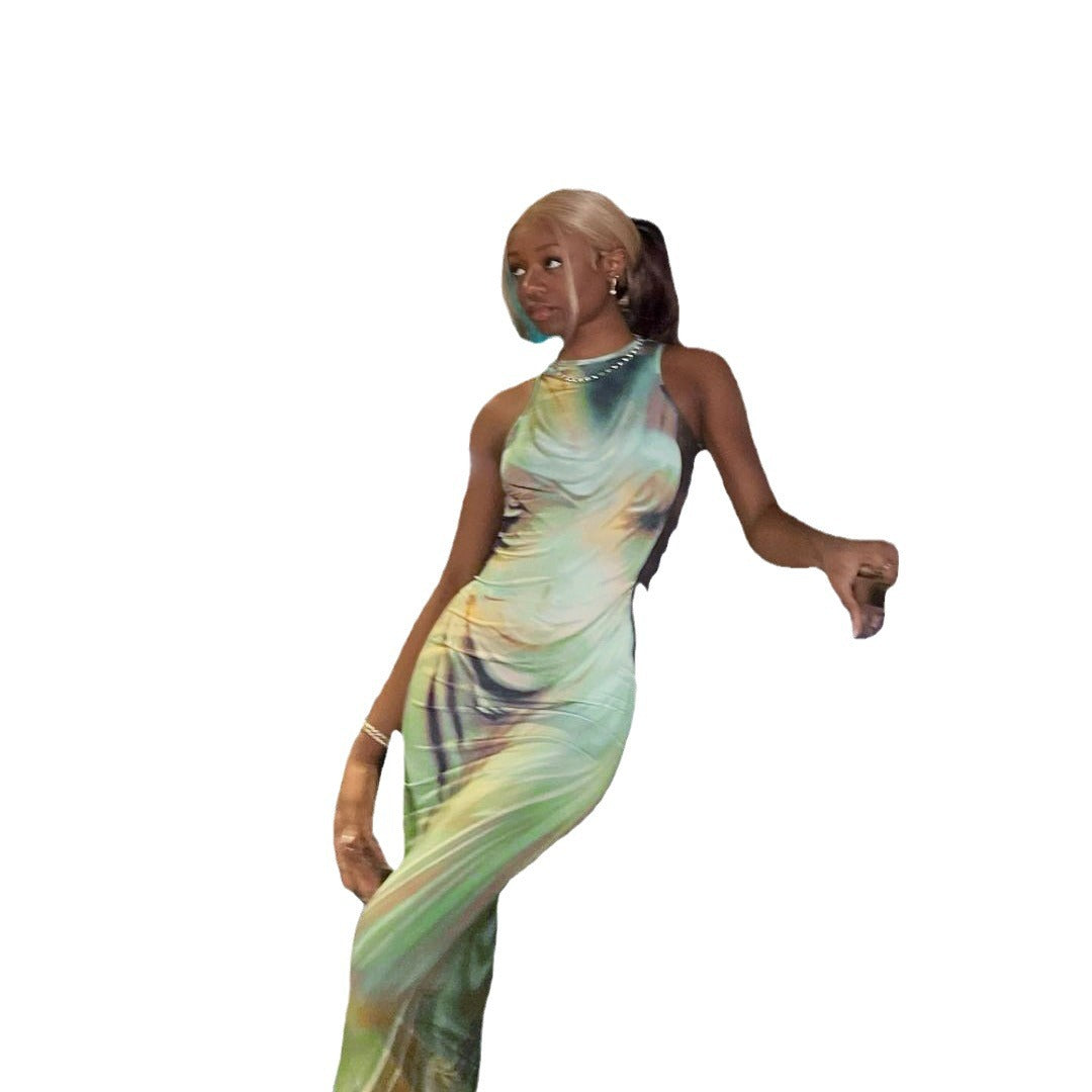 Women Elegant maxi dress with artistic print Lune London