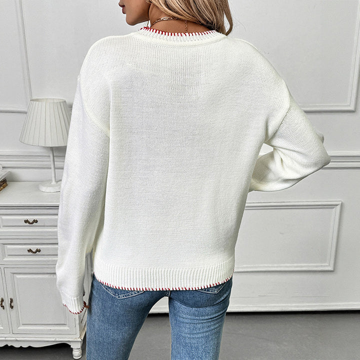 Knitted sweater for women with strawberry fruit pattern and relaxed fit Lune London