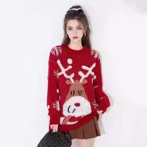 Pullover knit for women with reindeer and snowflakes pattern Amarae