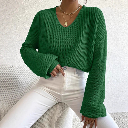 Pull en tricot aérien pour femmes avec col V large et manches longues Chic & Stil