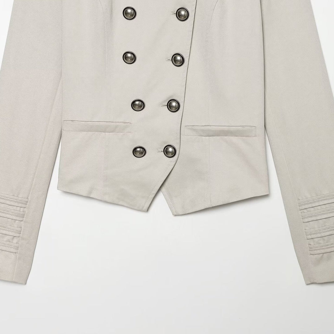 Women's tailored short blazer in sailor military style with stand-up collar and decorative buttons Amarae