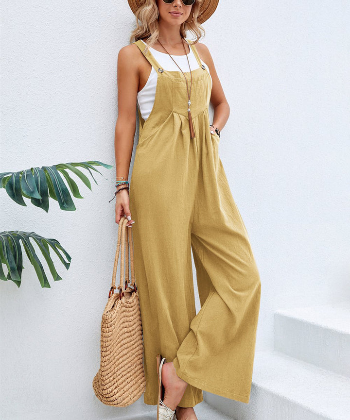 Ladies Casual Jumpsuit with Wide Leg and Adjustable Straps Lune London
