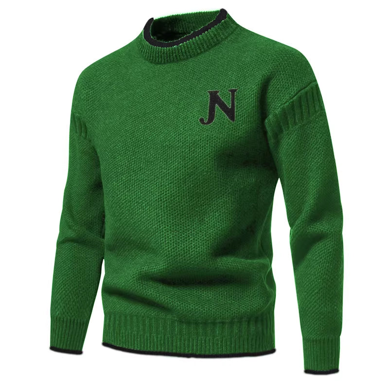 Men's Structured Knit Sweater with Chic Round Neck and Style