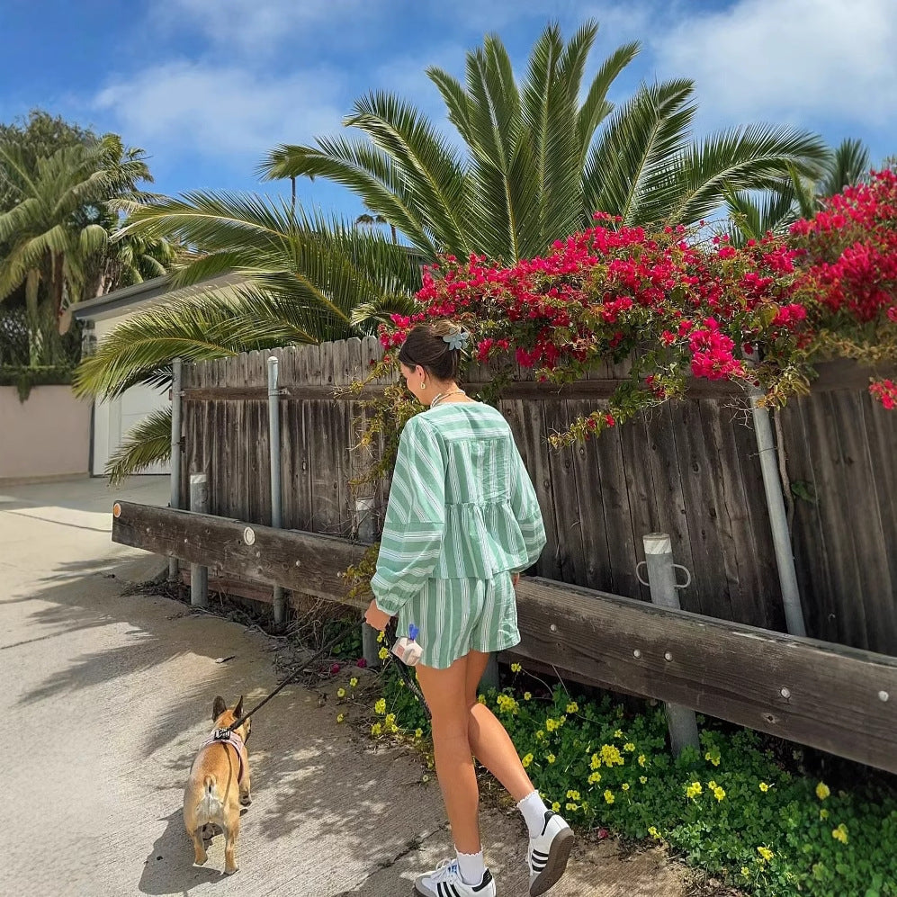 Ladies' beach shorts with a trendy striped pattern and an elastic waist Lune London