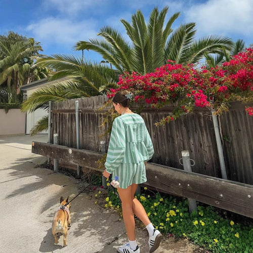 Ladies' beach shorts with a trendy striped pattern and an elastic waist Amarae