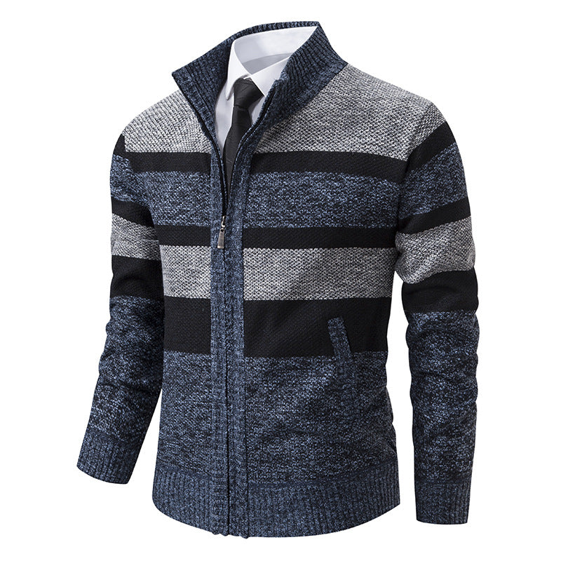 Men's knit jacket with stand-up collar and modern striped pattern Lune London