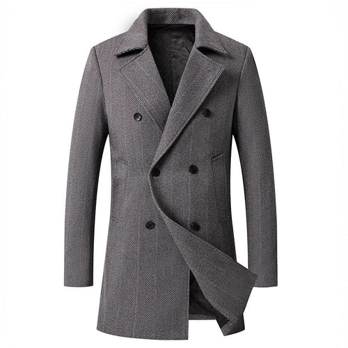 Elegant double-breasted coat for men with textured herringbone pattern Amarae