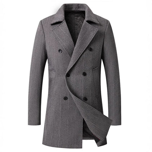 Men's Elegant Double-Breasted Coat with Textured Herringbone Pattern Chic Und Stil