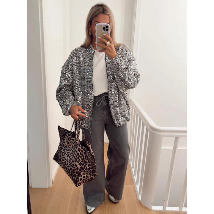 Sparkling sequined jacket for women with a casual fit Lune London