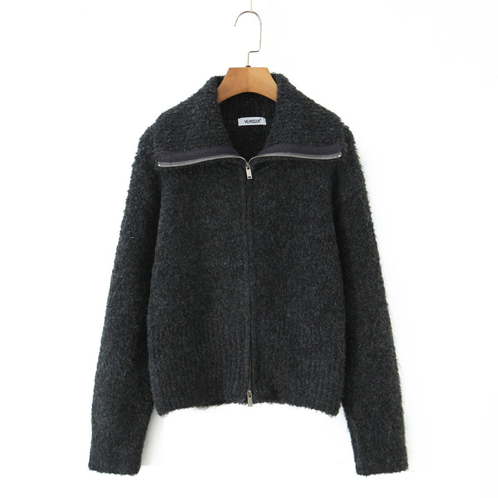 Elegant short jacket for women with soft high collar and zipper Lune London