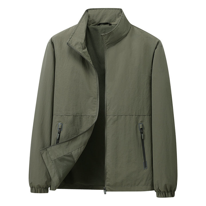 Men's Lightweight Windbreaker Outdoor Jacket with Stand Collar, Two-way Zipper and Concealed Pockets Amarae