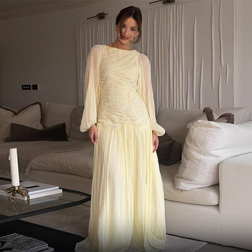Maxi dress for women with refined pleats and elegant long sleeves Amarae
