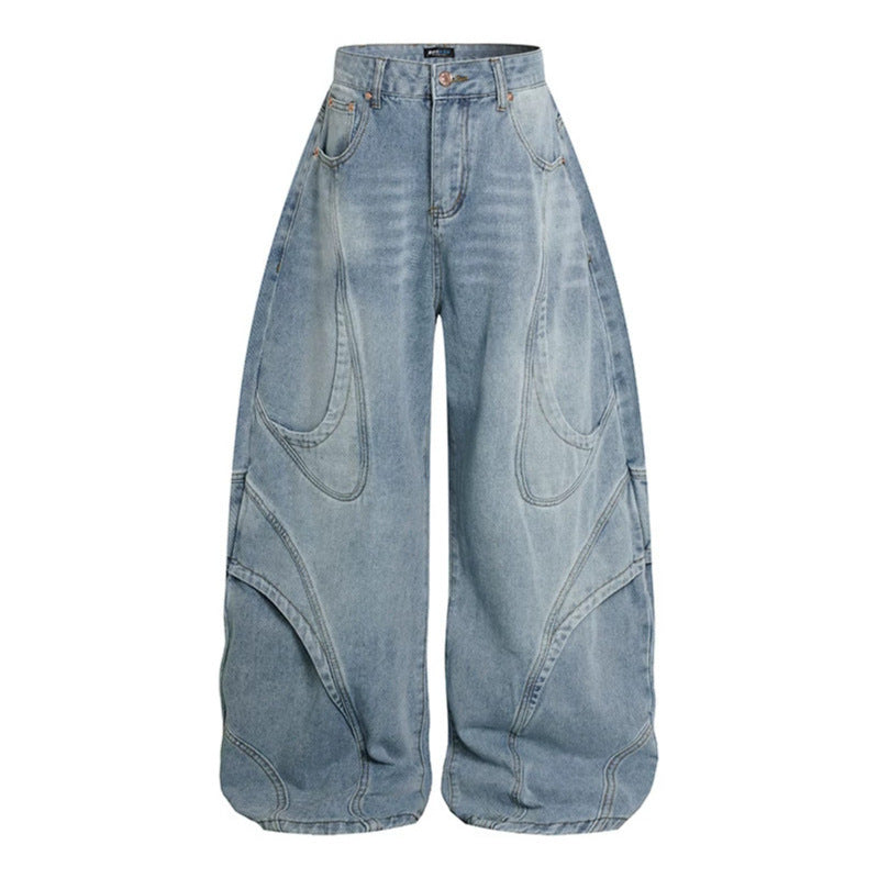 Women's Wide High-Waisted Balloon Jeans with Distinctive Panel Seams Amarae